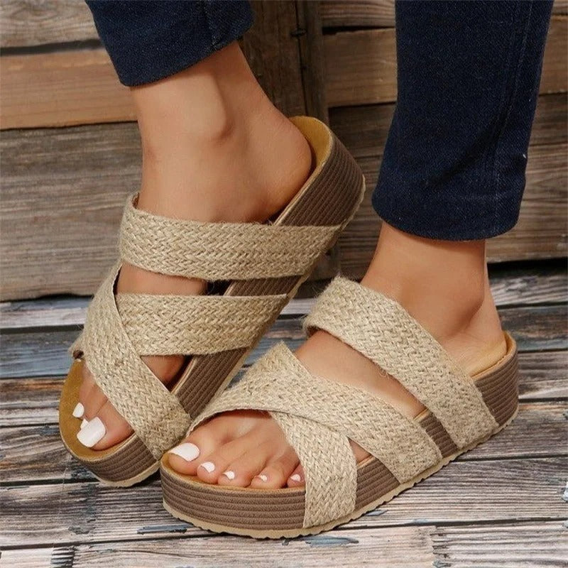 Women's Orthopedic Platform Slide Sandals – Cushioned Open-Toe Comfort Walking Shoes