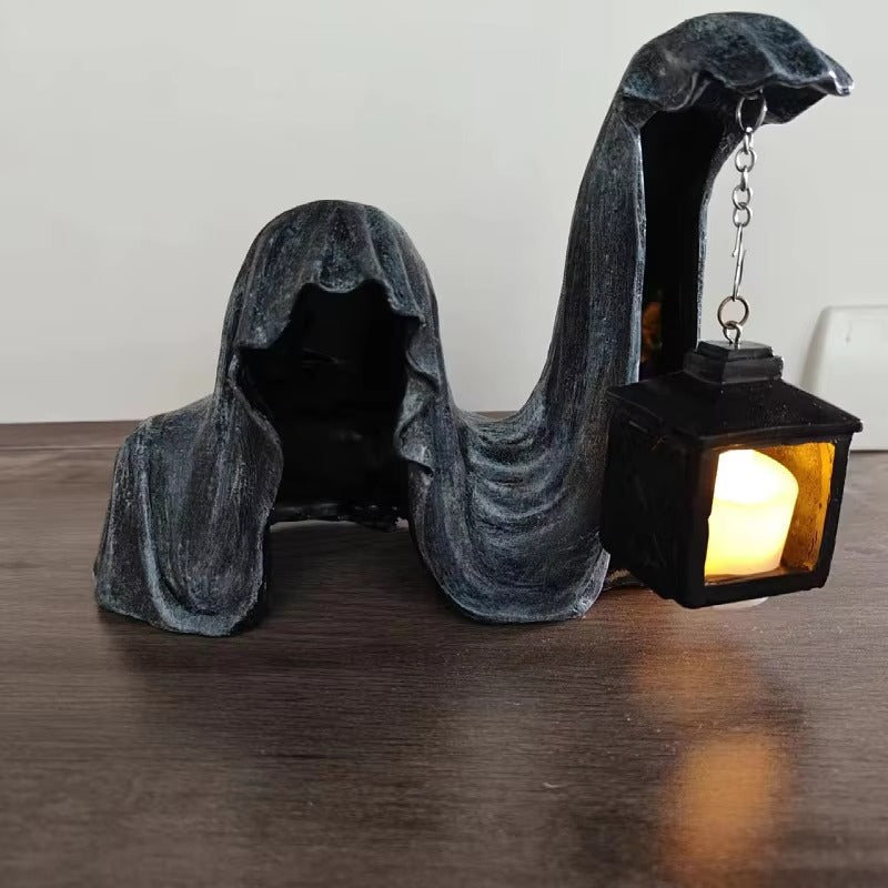 Ghost Figure with Lantern - Glowing Halloween Decoration Gray