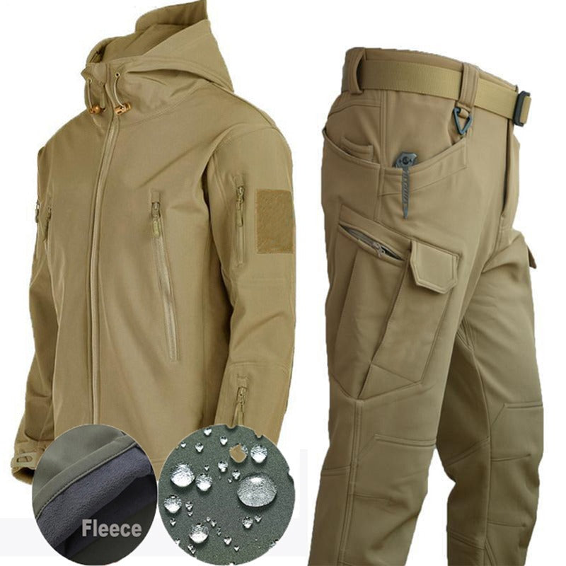 Men's Outdoor Set - Padded Winter Jacket with Hood and Cargo Pants