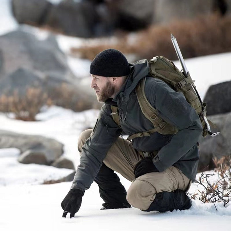 Men's Outdoor Set - Padded Winter Jacket with Hood and Cargo Pants