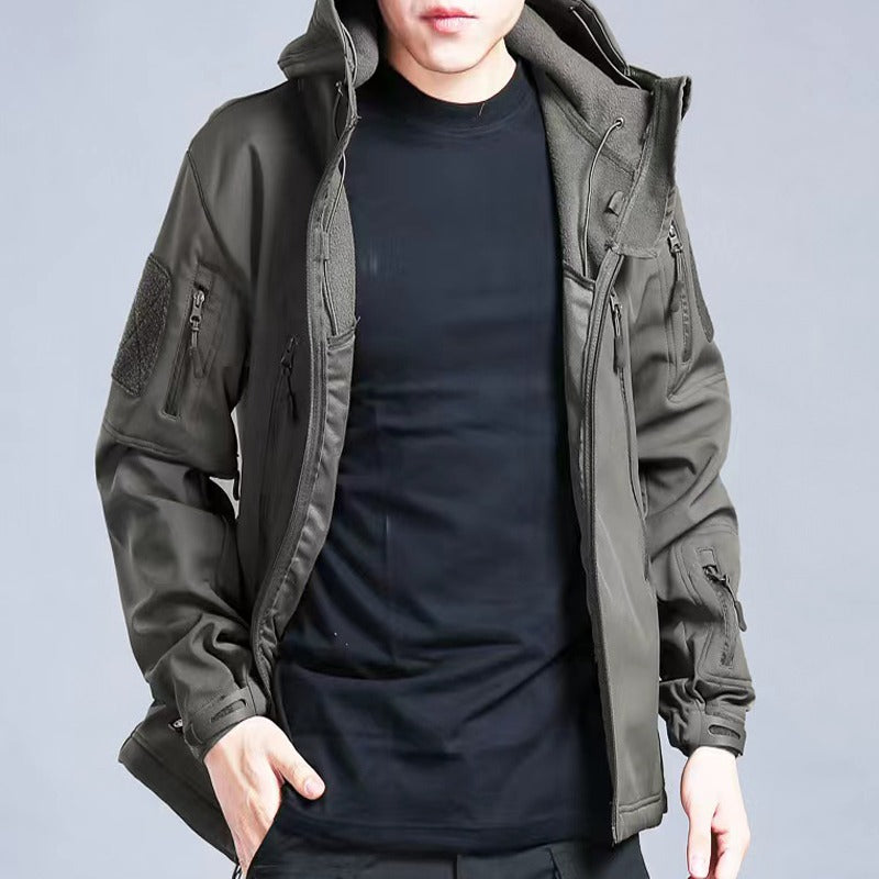 Men's Outdoor Set - Padded Winter Jacket with Hood and Cargo Pants
