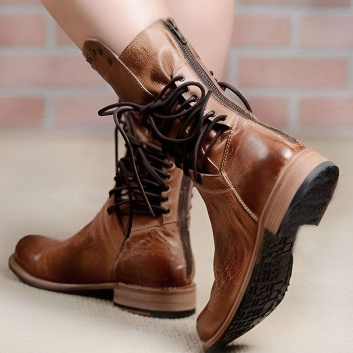 Women's Lace-Up Boots with Block Heel and Western Details