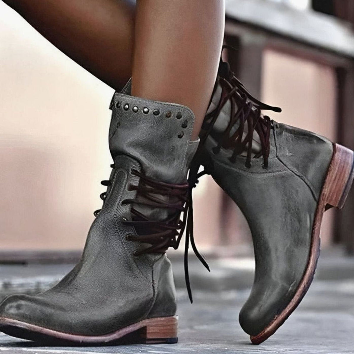 Women's Lace-Up Boots with Block Heel and Western Details