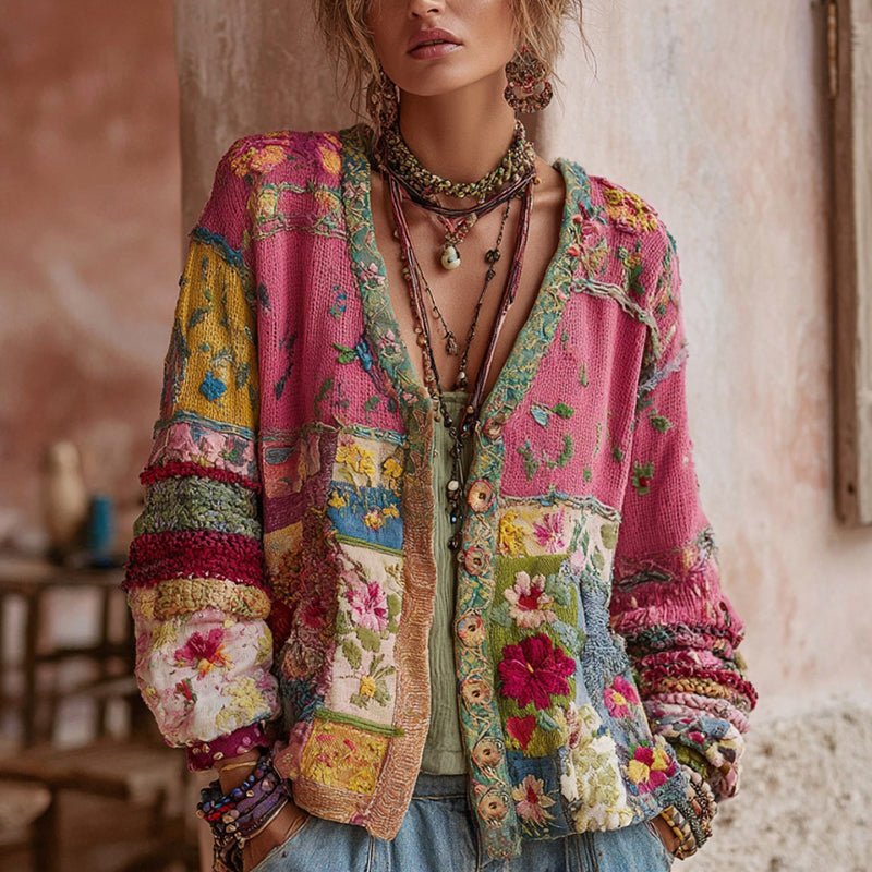 Women's Floral Patchwork Cardigan Vest, Zoe