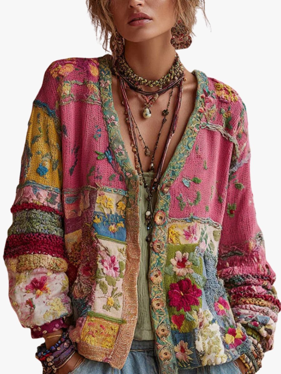 Women's Floral Patchwork Cardigan Vest, Zoe