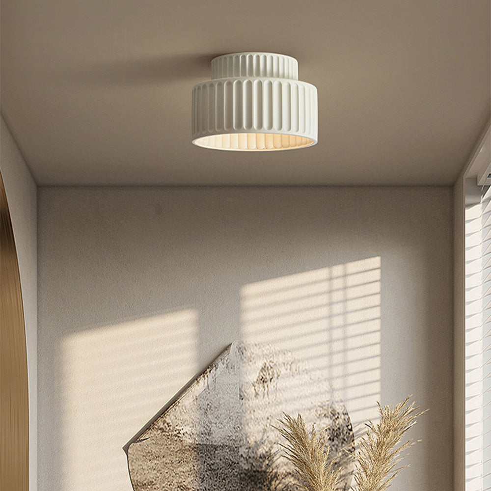 Ribbed Ceiling Lamp - Two-Tier Drum Design