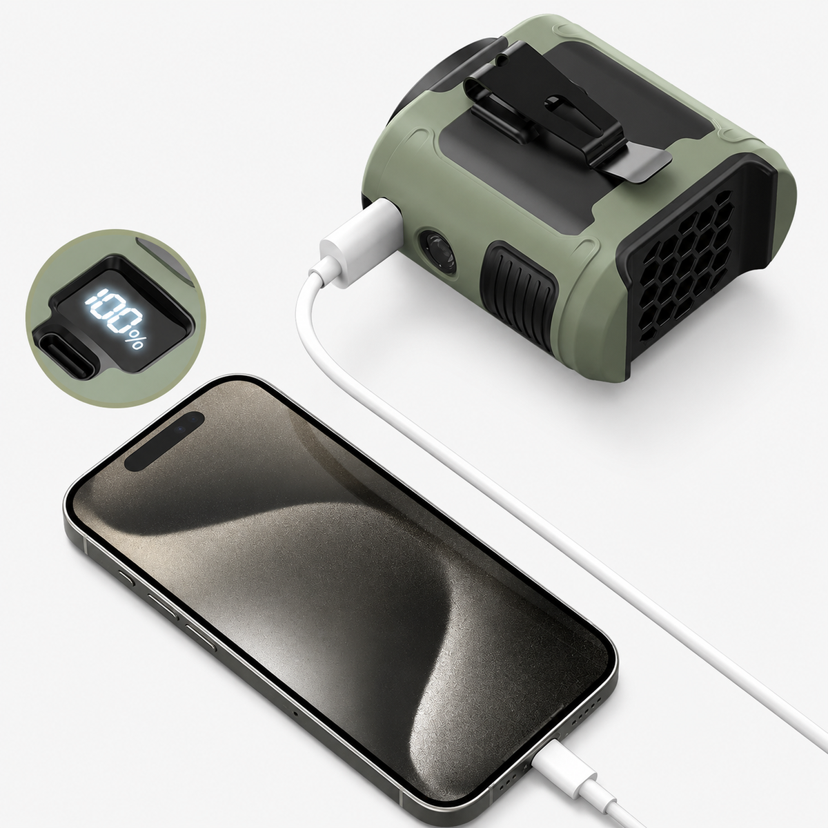 10000mAh Portable Waist & Neck Clip Fan with Emergency LED Light