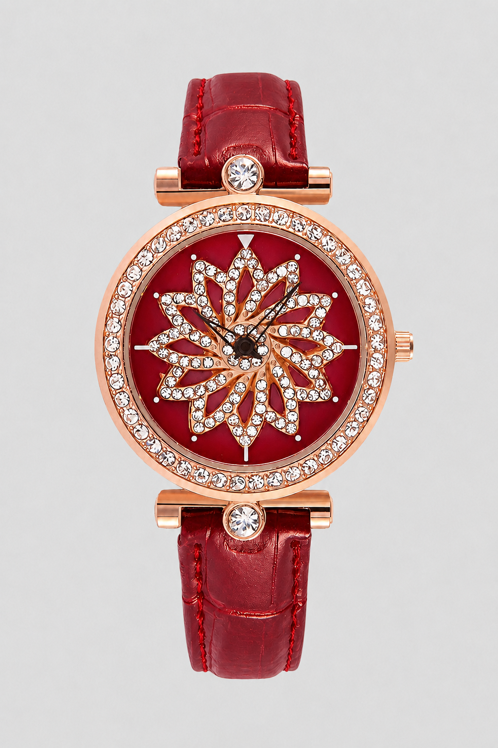 Women's watch with rotating flower dial