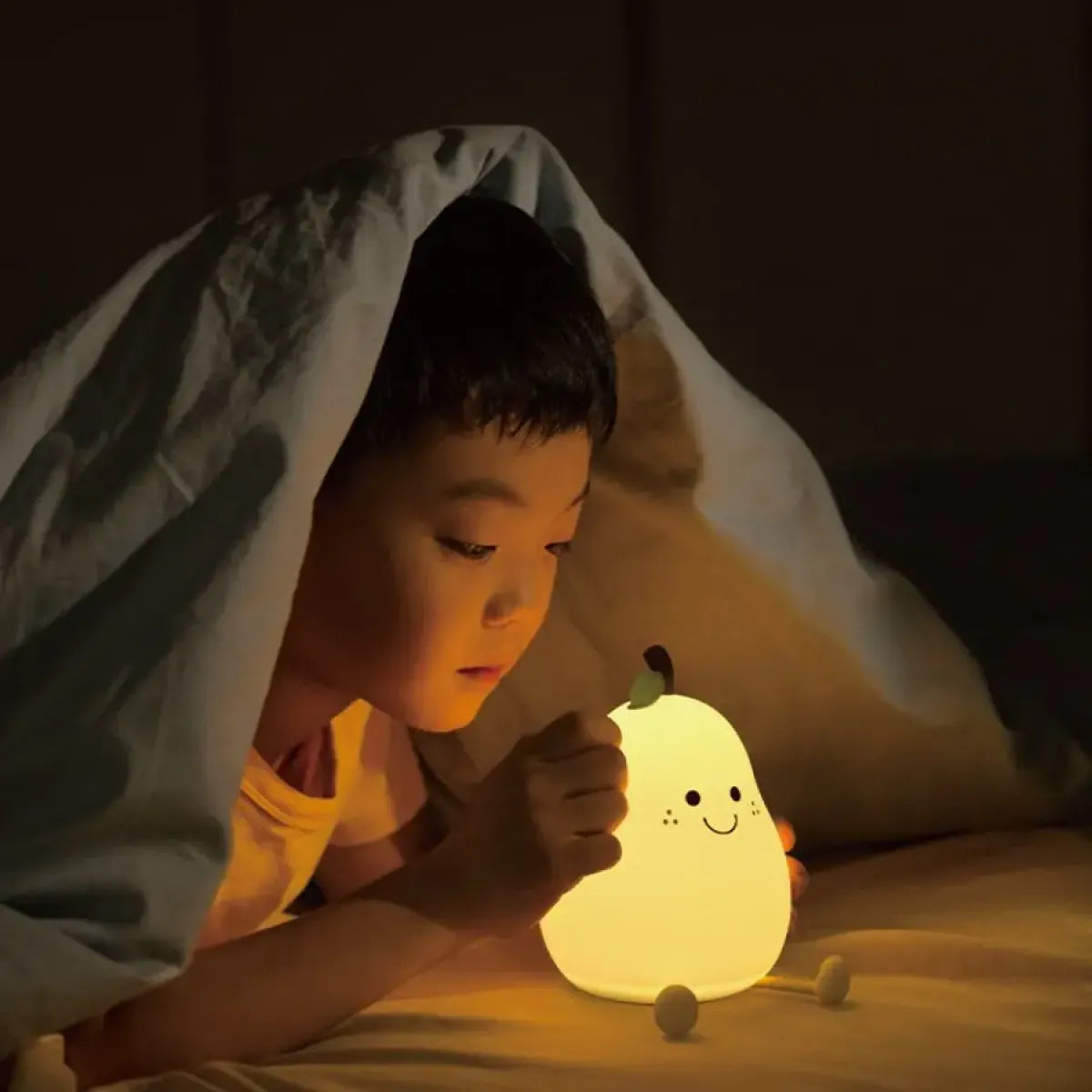 Silicone Pear Night Light – Touch-Dim Bedside Lamp