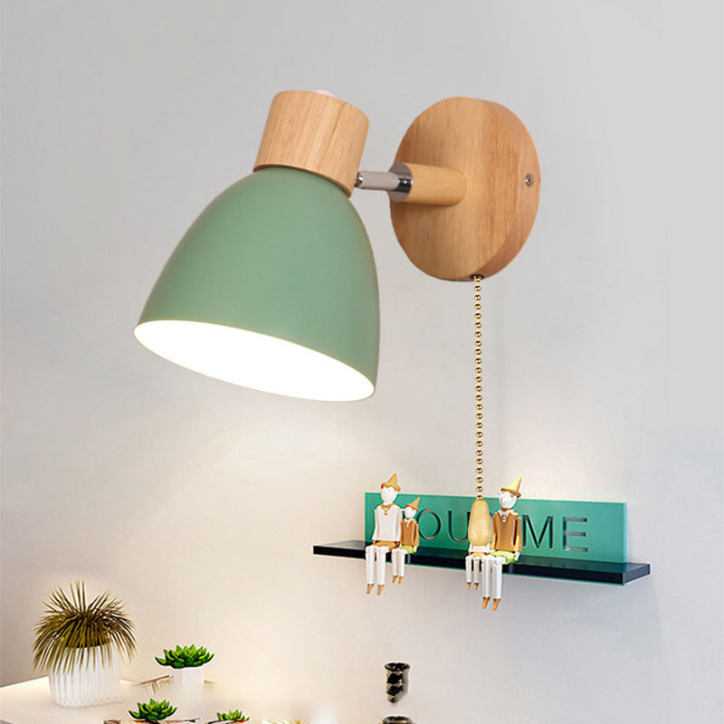 Modern Wall Sconce with Angled Arm, Wood, Conical Shade