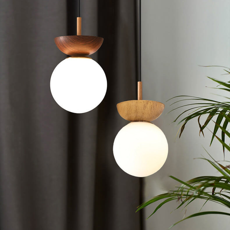 Nordic Orb Ceiling Lamp - Wood Grain & Metal Accent