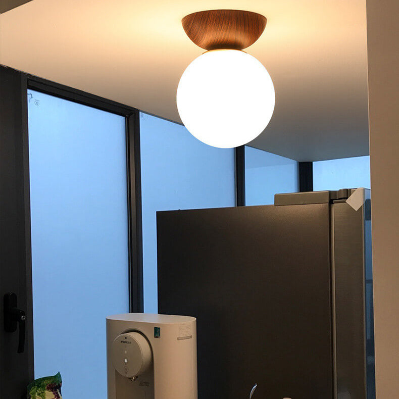 Nordic Orb Ceiling Lamp - Wood Grain & Metal Accent