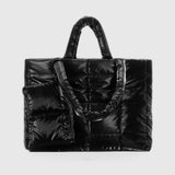 Padded Puffer Tote Bag – Quilted Glossy Everyday Carryall