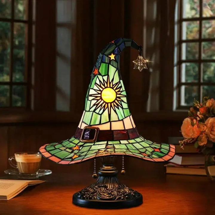 Witch Hat Stained Glass Lamp - Handcrafted Warm Light