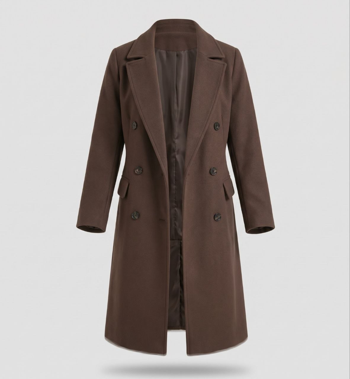 Women's Double-Breasted Long Coat with Lapel Collar