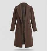 Women's Double-Breasted Long Coat with Lapel Collar