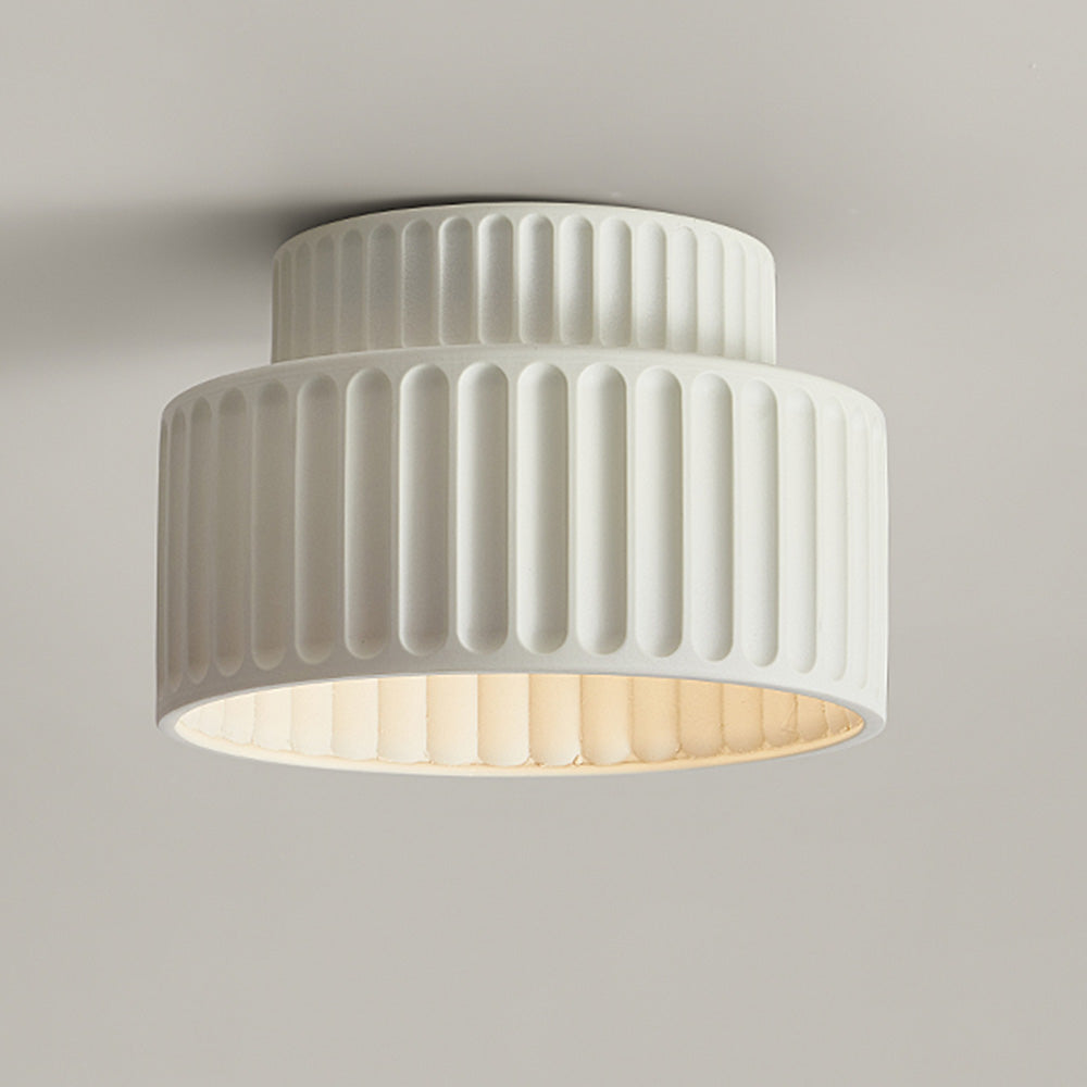 Ribbed Ceiling Lamp - Two-Tier Drum Design