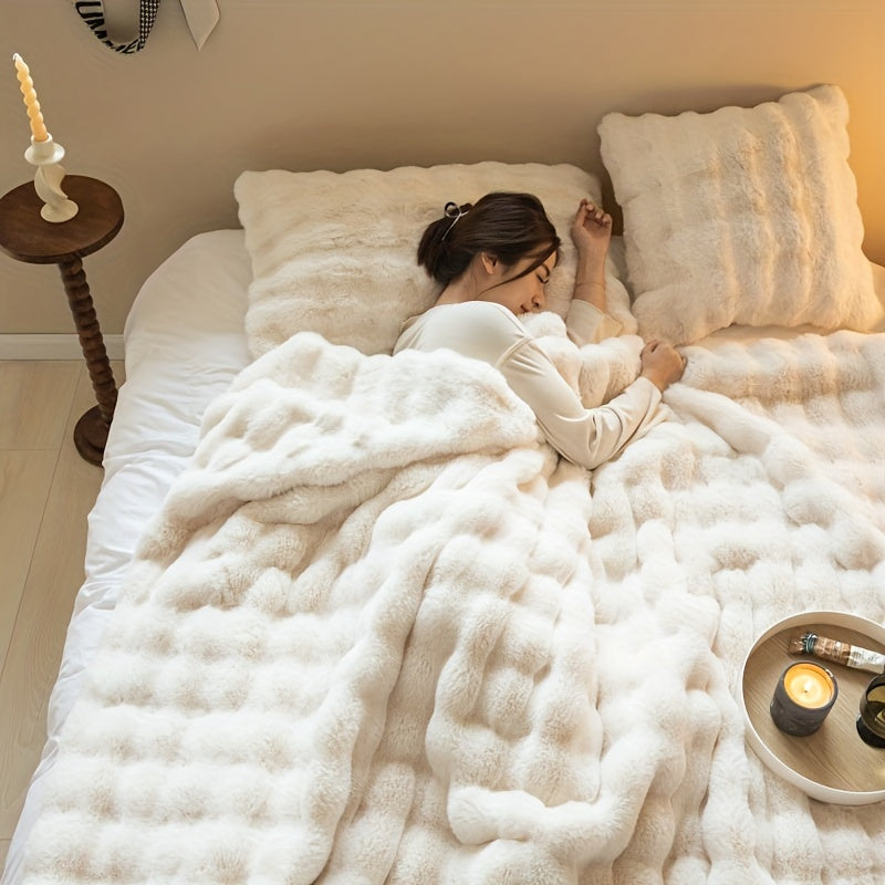 Bubble Fleece Throw Blanket - Plush Soft Couch Blanket