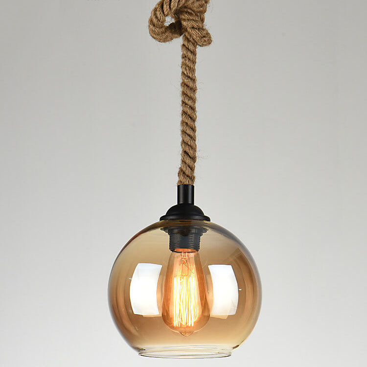 Glass Globe Pendant Lamp with Hemp Rope - Vintage Lighting Design