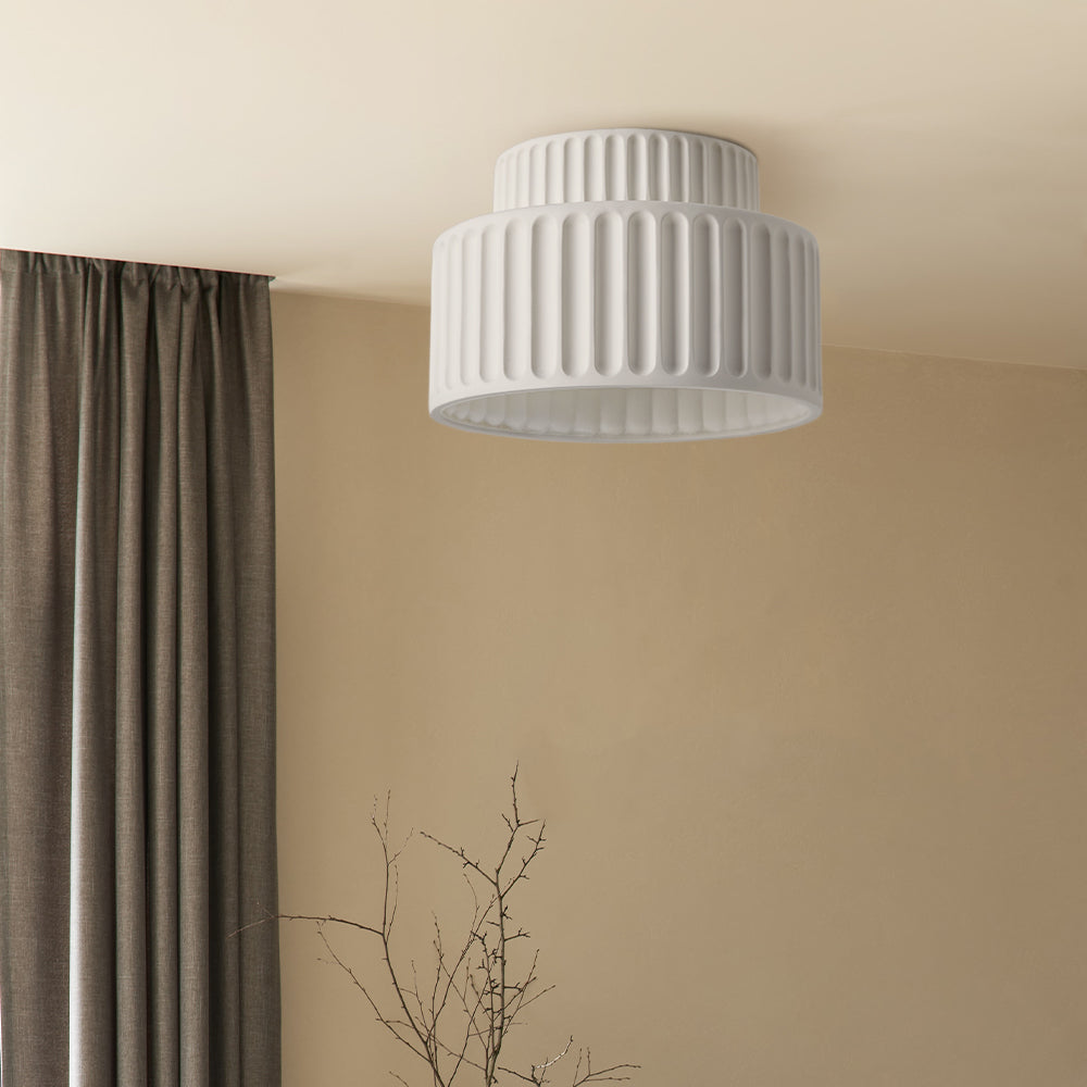 Ribbed Ceiling Lamp - Two-Tier Drum Design