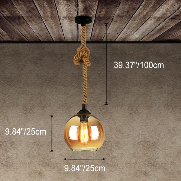 Glass Globe Pendant Lamp with Hemp Rope - Vintage Lighting Design