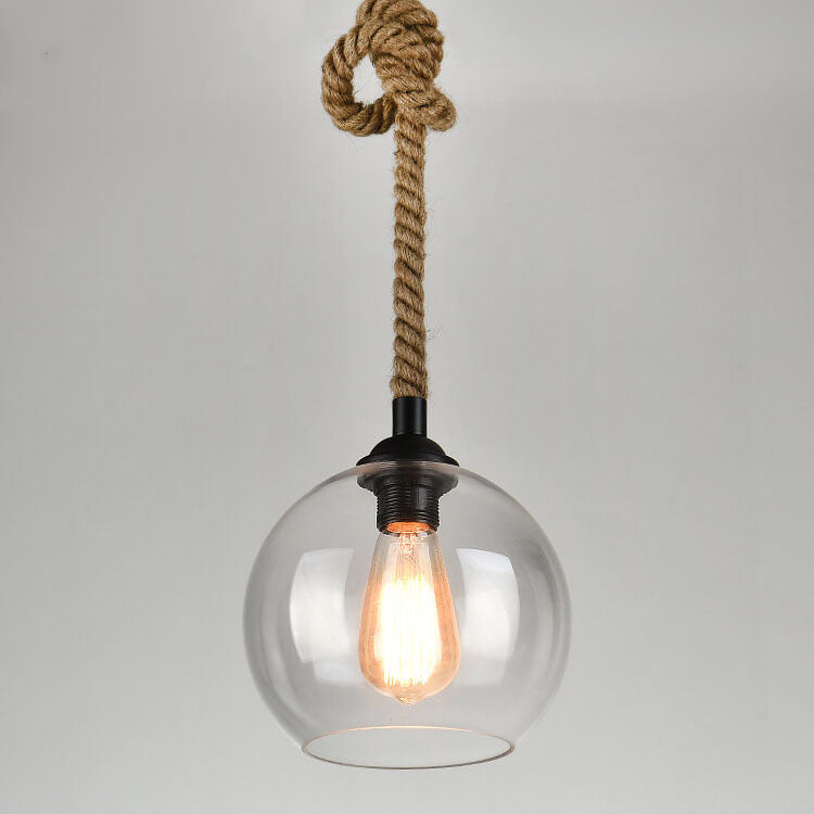 Glass Globe Pendant Lamp with Hemp Rope - Vintage Lighting Design