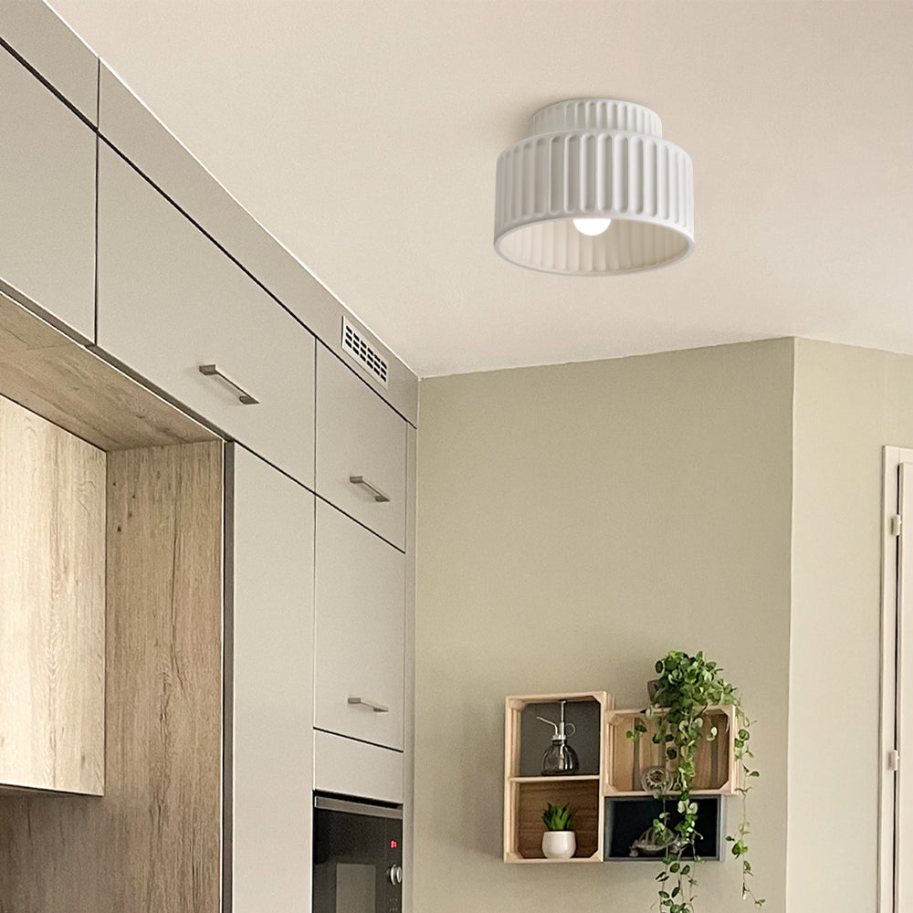 Ribbed Ceiling Lamp - Two-Tier Drum Design