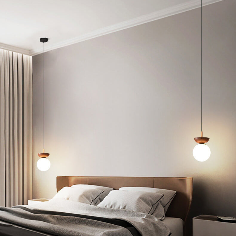 Nordic Orb Ceiling Lamp - Wood Grain & Metal Accent