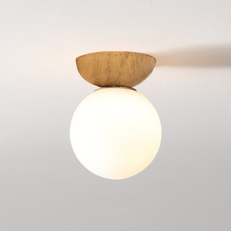 Nordic Orb Ceiling Lamp - Wood Grain & Metal Accent