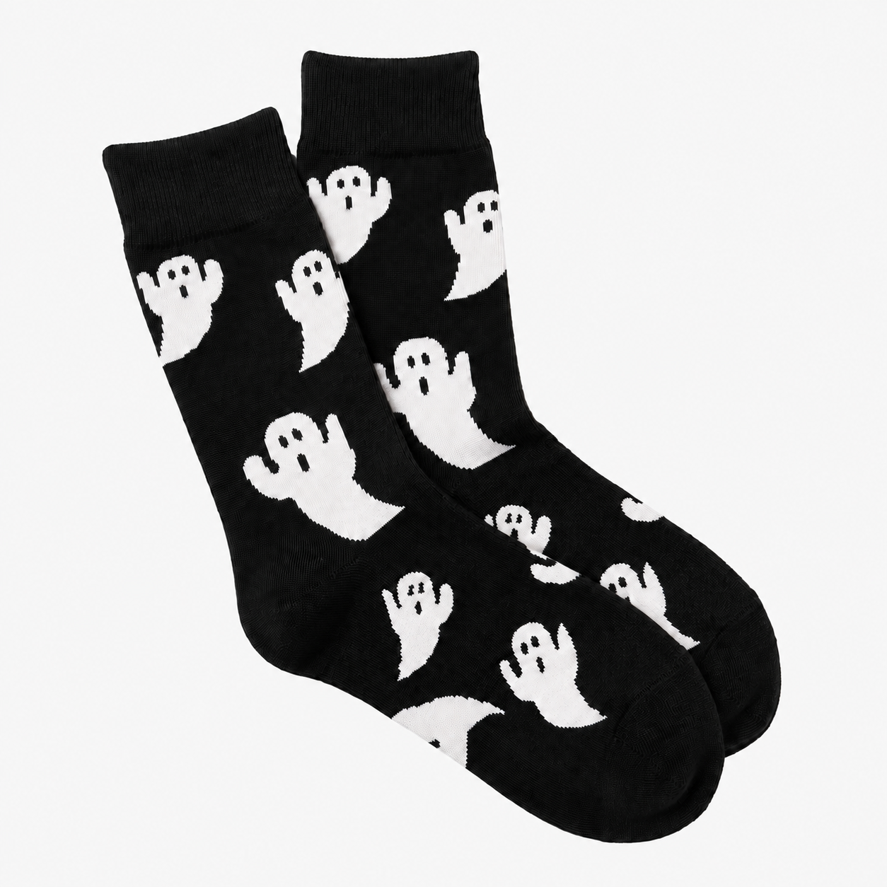 Halloween Socks with Ghost Print - Black & White - Unisex
