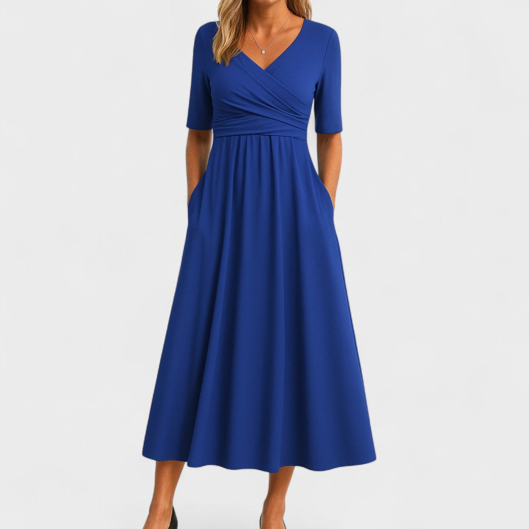 Women's Short-Sleeve V-Neck Maxi Dress – Elegant Occasion Wear