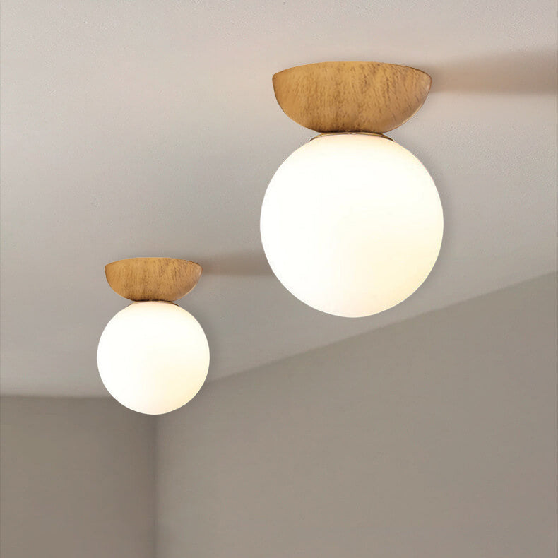 Nordic Orb Ceiling Lamp - Wood Grain & Metal Accent