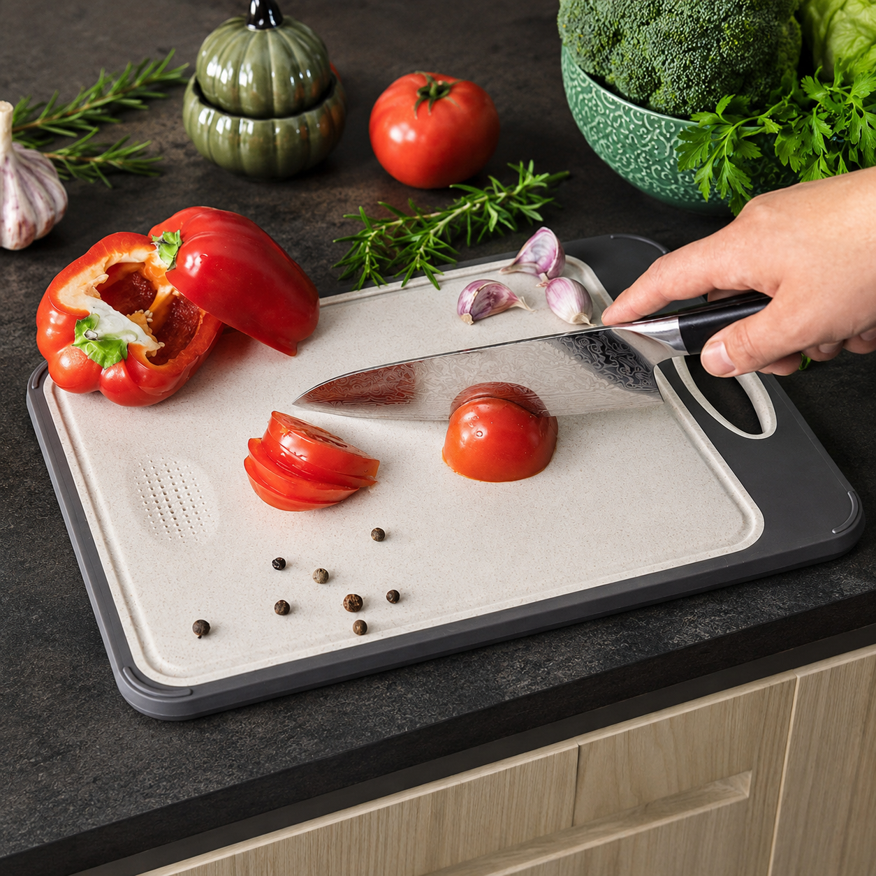 Double-Sided Non-Porous Cutting Board with Non-Slip Silicone Edges