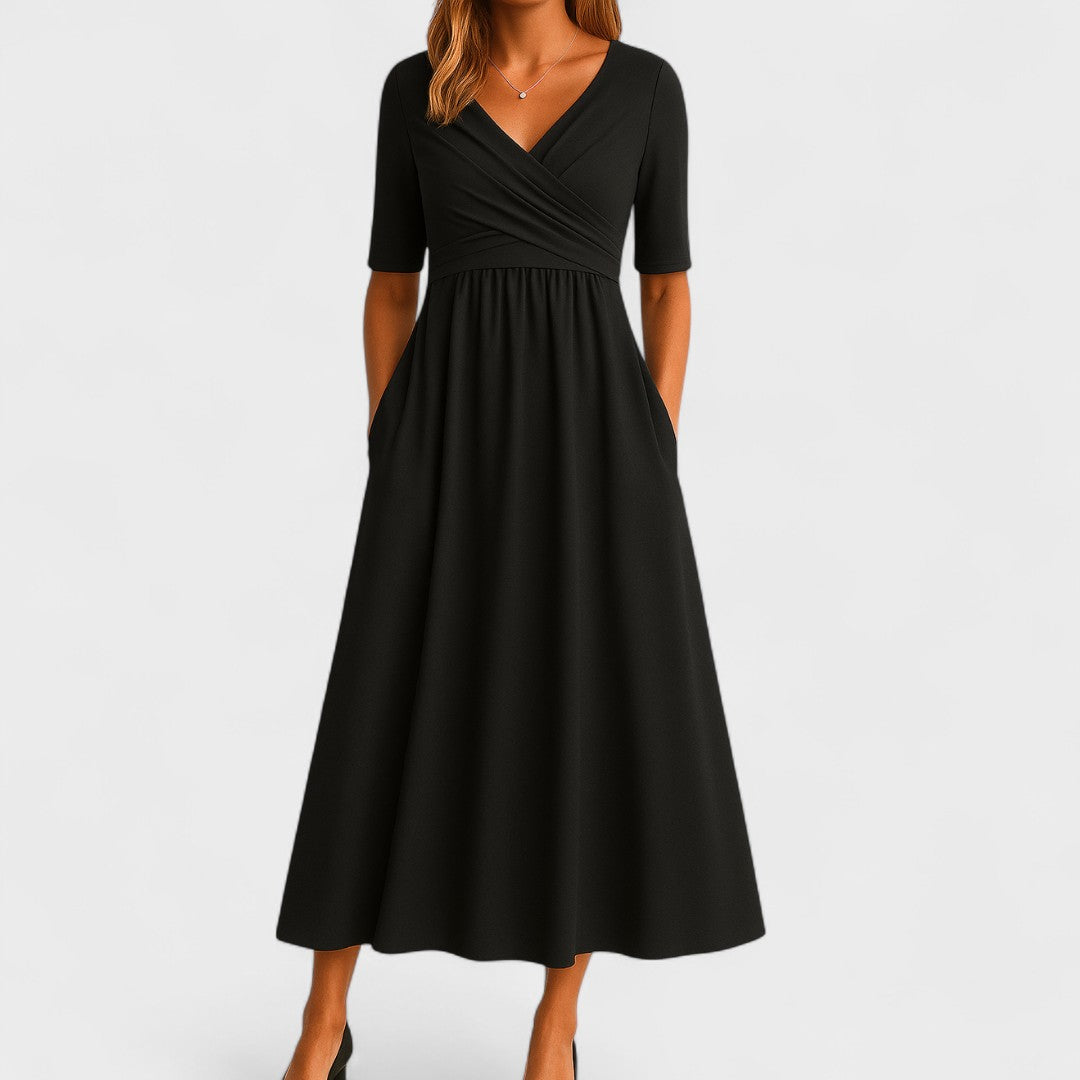 Women's Short-Sleeve V-Neck Maxi Dress – Elegant Occasion Wear