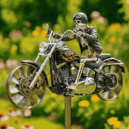 Skull Rider Motorcycle Garden Wind Spinner