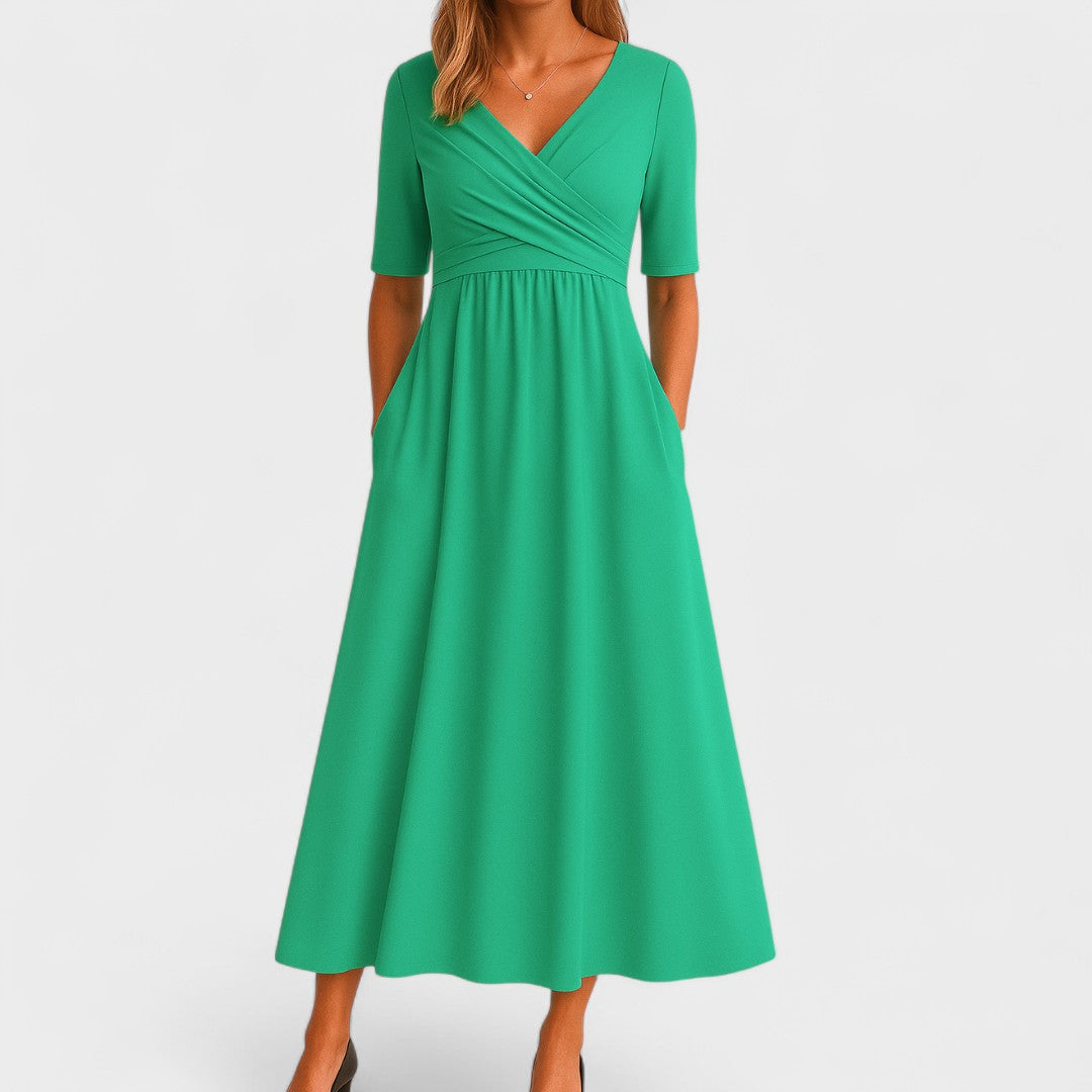 Women's Short-Sleeve V-Neck Maxi Dress – Elegant Occasion Wear