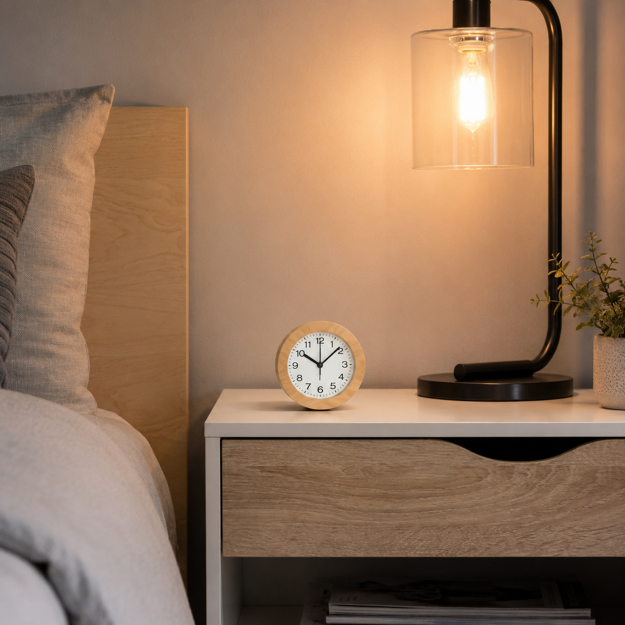 Round Wooden Silent LED Alarm Clock