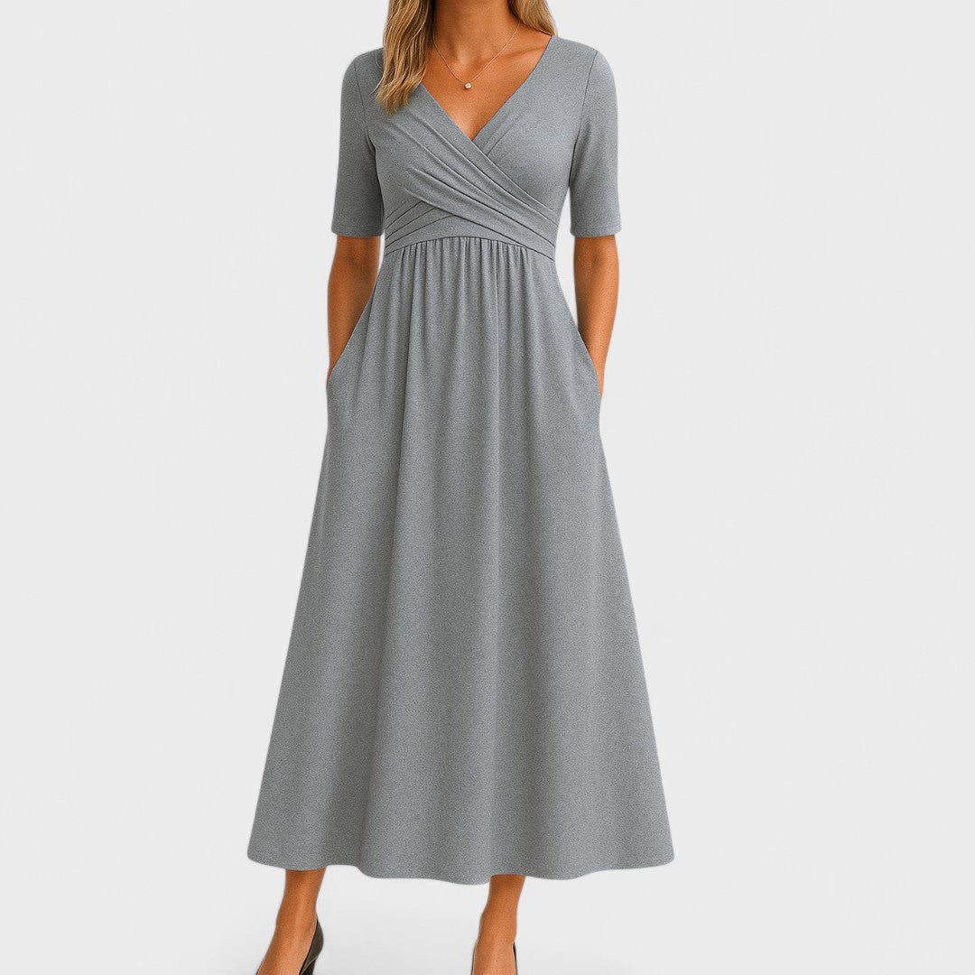 Women's Short-Sleeve V-Neck Maxi Dress – Elegant Occasion Wear