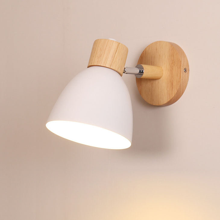 Modern Wall Sconce with Angled Arm, Wood, Conical Shade