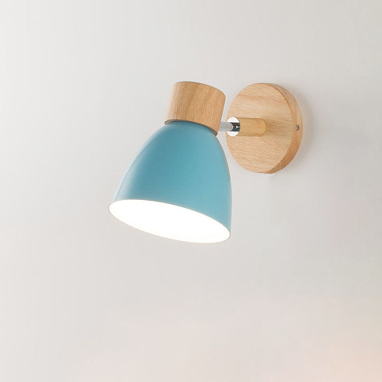 Modern Wall Sconce with Angled Arm, Wood, Conical Shade
