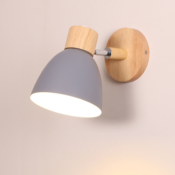 Modern Wall Sconce with Angled Arm, Wood, Conical Shade