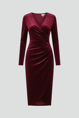 Women's Midi Dress with V-Neck and Long Sleeves 2