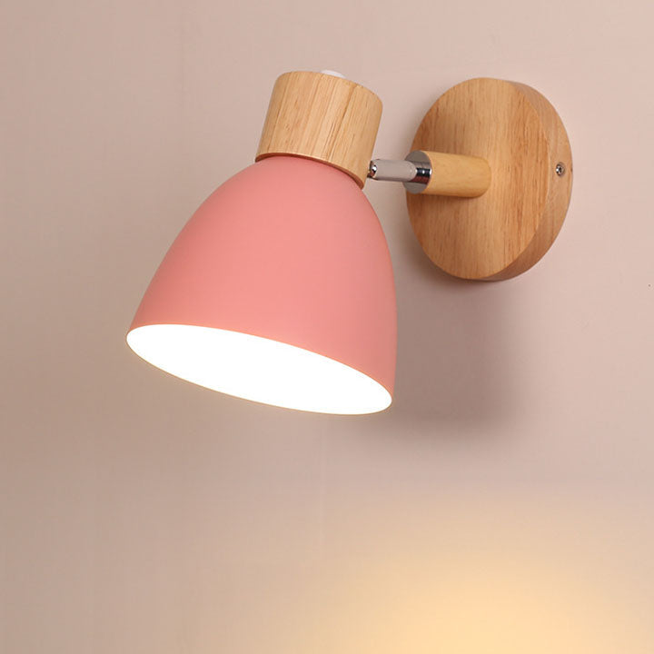 Modern Wall Sconce with Angled Arm, Wood, Conical Shade