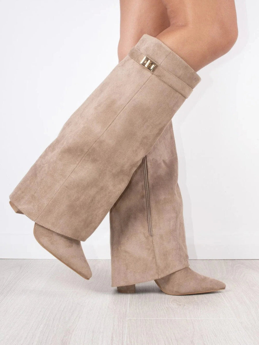 Luxe Suede Over-the-Knee Boots for Women - Beige