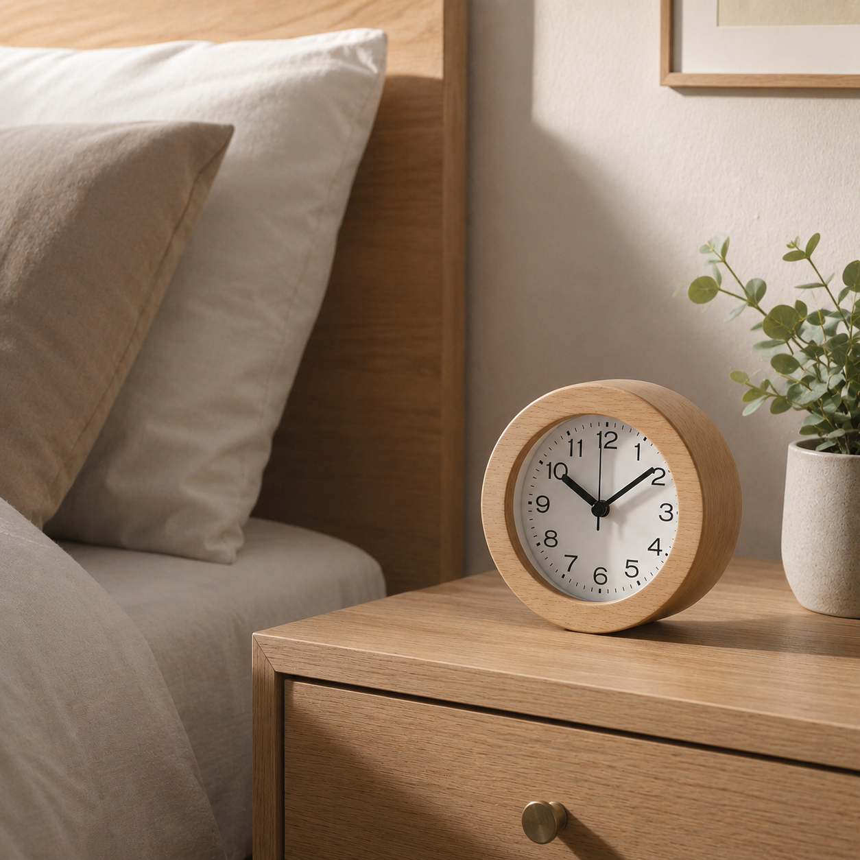 Round Wooden Silent LED Alarm Clock