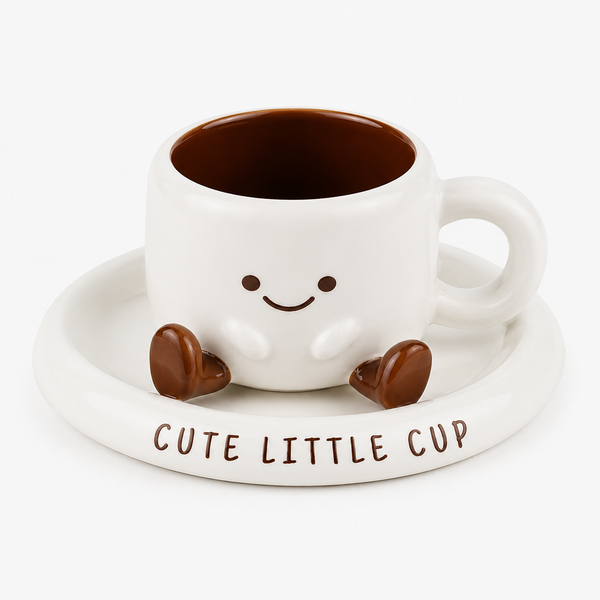 Hand-Painted Cartoon Ceramic Cup & Saucer Set