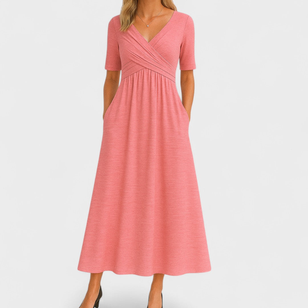 Women's Short-Sleeve V-Neck Maxi Dress – Elegant Occasion Wear