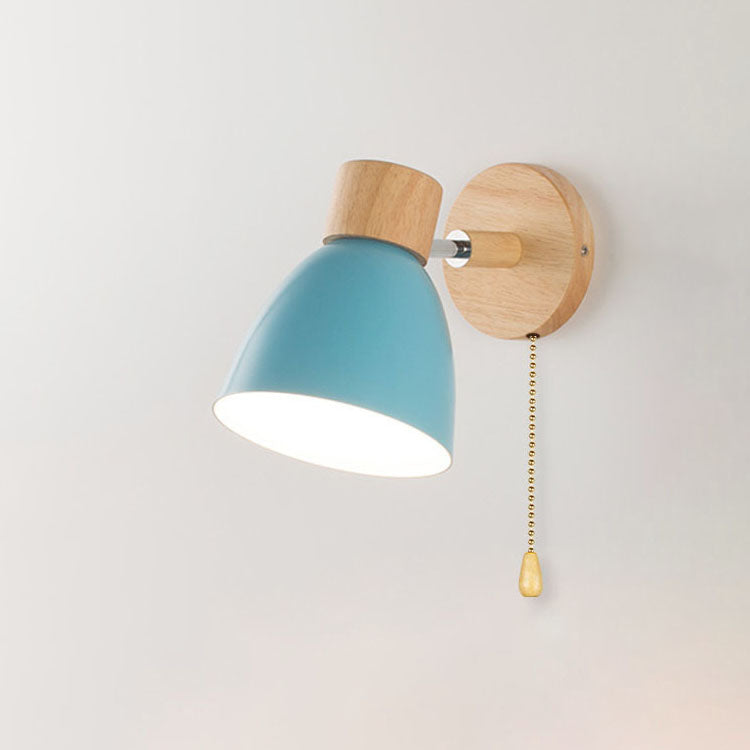 Modern Wall Sconce with Angled Arm, Wood, Conical Shade