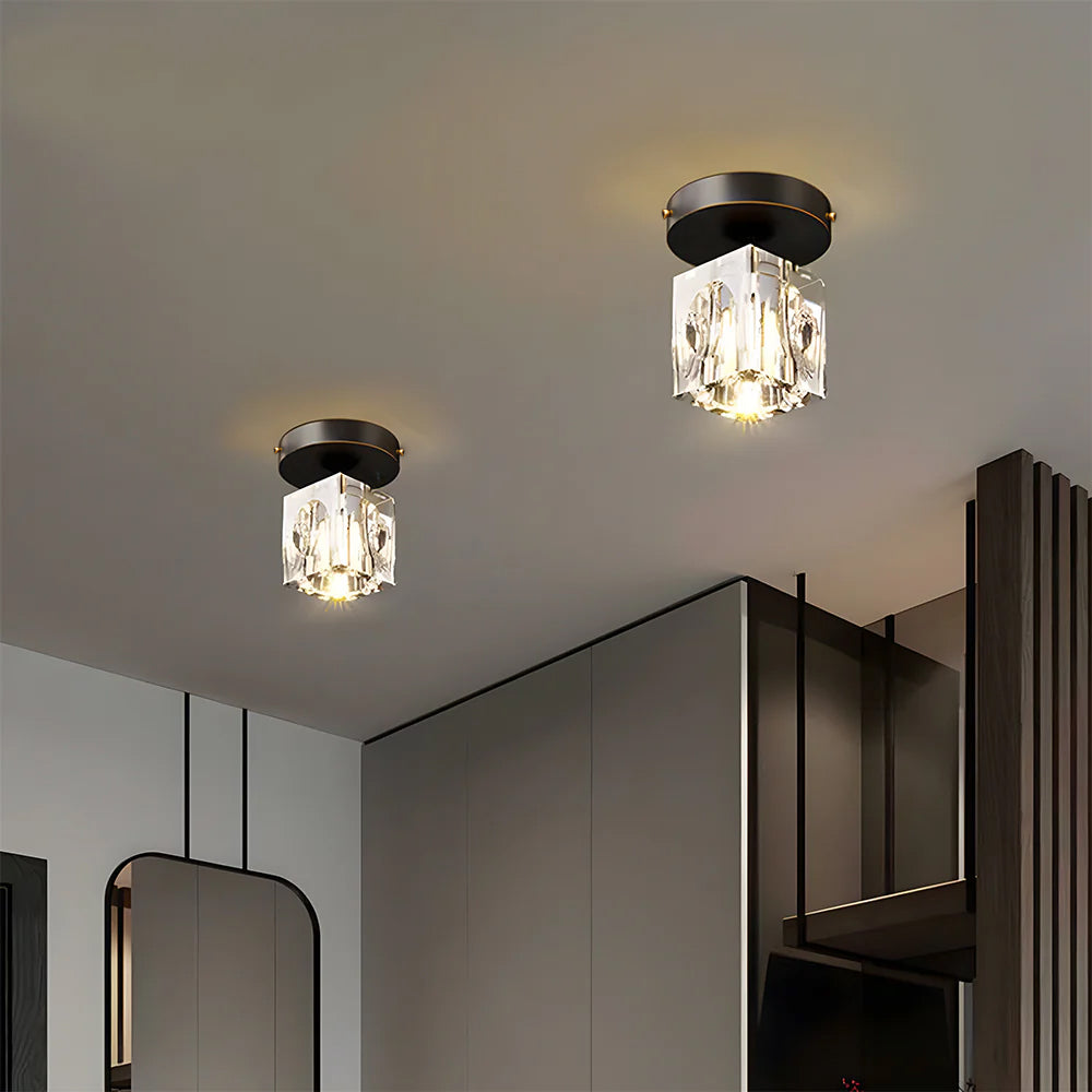 Geometric Crystal Ceiling Lamp - Modern Black or Gold Finish