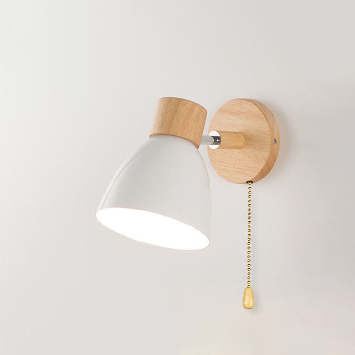 Modern Wall Sconce with Angled Arm, Wood, Conical Shade